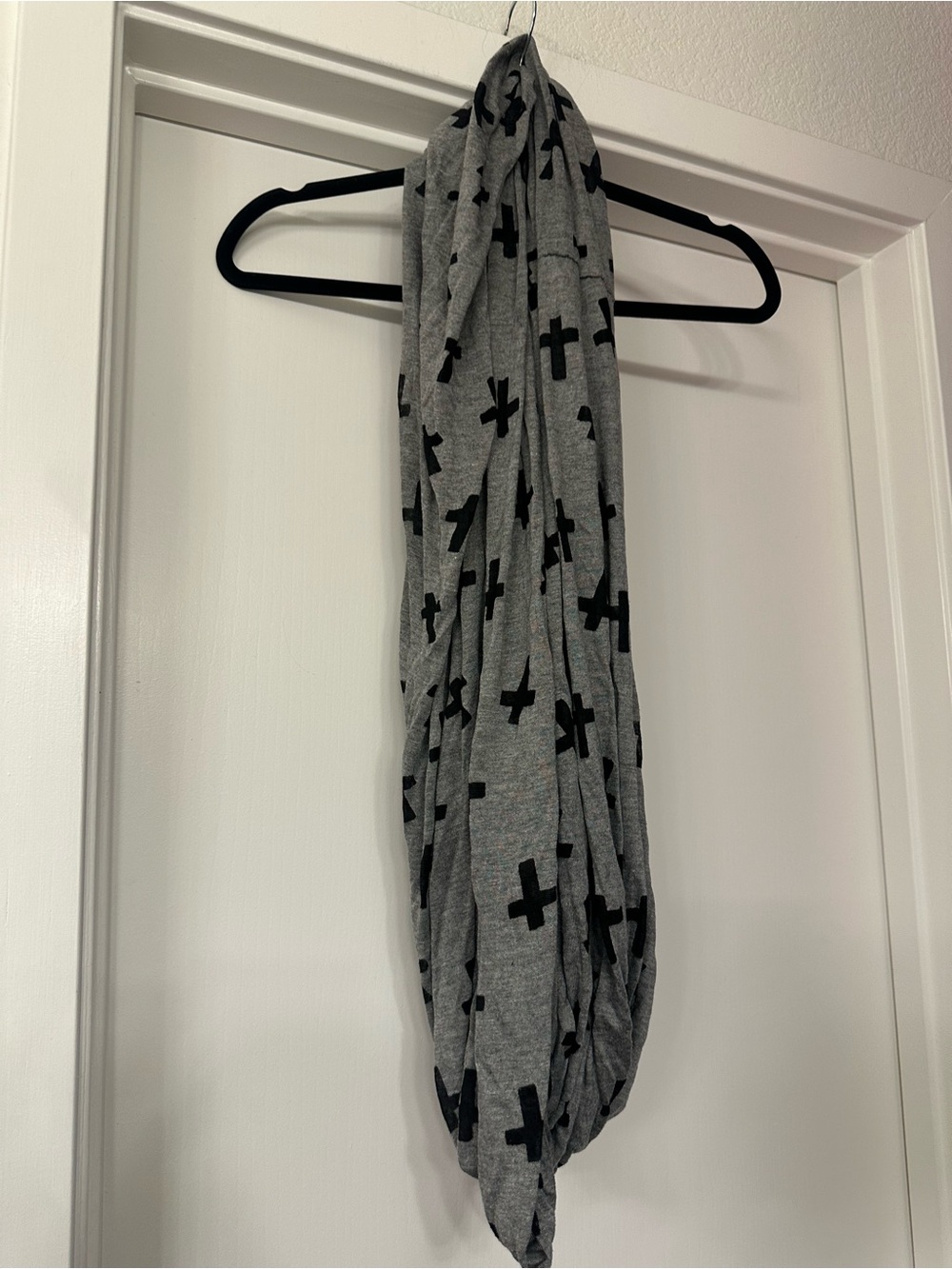 Light Gray Infinity Scarf with Black Cross Print